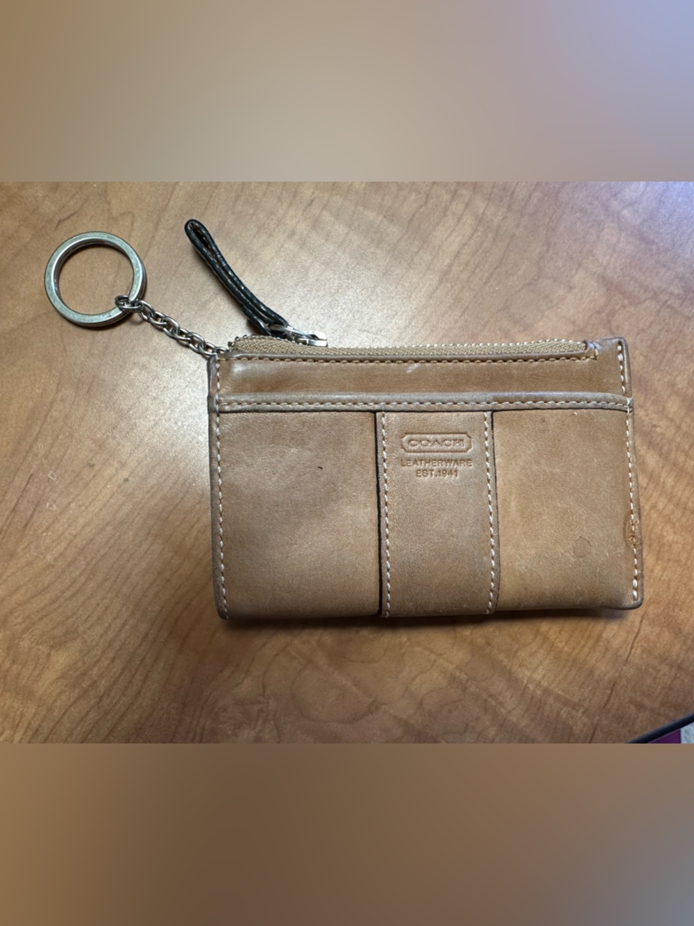 Coach Light Brown Leather Keychain Wallet
